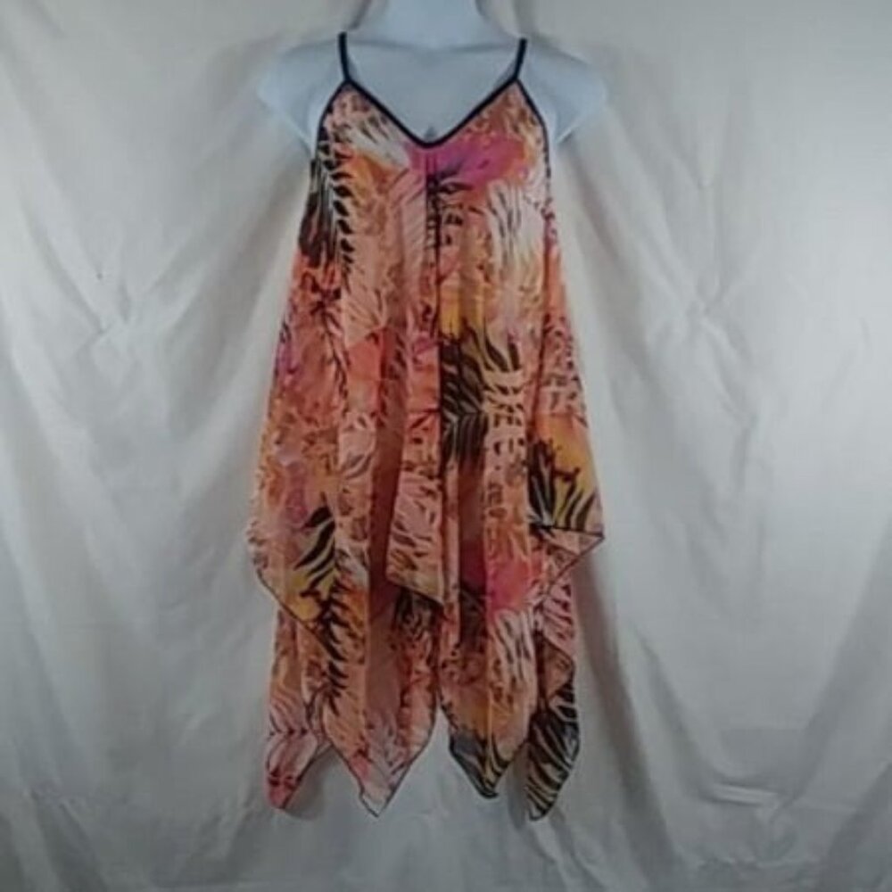 Cover Me Women's Pink Floral Asymmetrical Shear Mini Summer Dress Size S/M